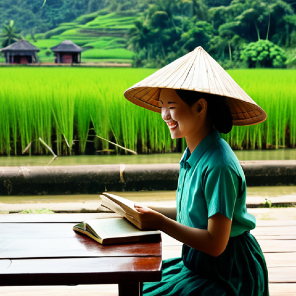 기술 균형 생활 설계법과 비즈니스 모델 혁신 - **Image Prompt: Digital Serenity in Rural Vietnam**
A peaceful scene capturing a young Vietnames...