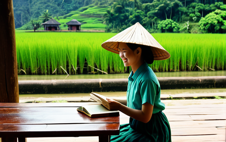 기술 균형 생활 설계법과 비즈니스 모델 혁신 - **Image Prompt: Digital Serenity in Rural Vietnam**
A peaceful scene capturing a young Vietnames...