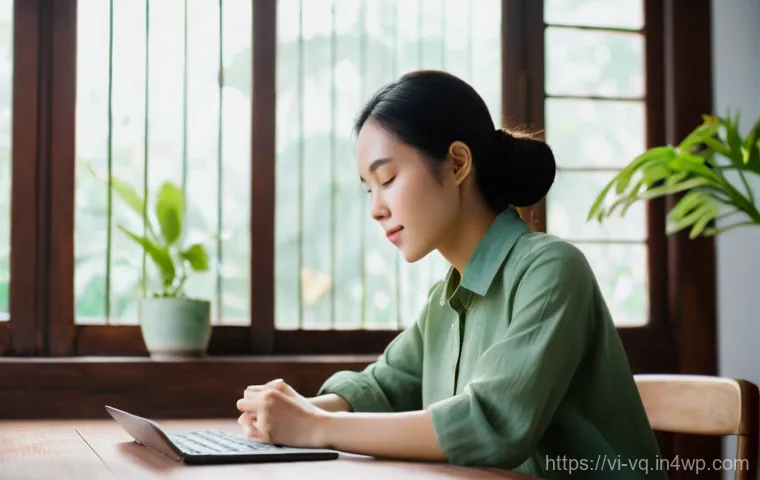 기술 균형 생활 설계법과 지속 가능한 경영 - **Prompt:** A young Vietnamese woman in her late 20s sits peacefully at a minimalist wooden desk in ...